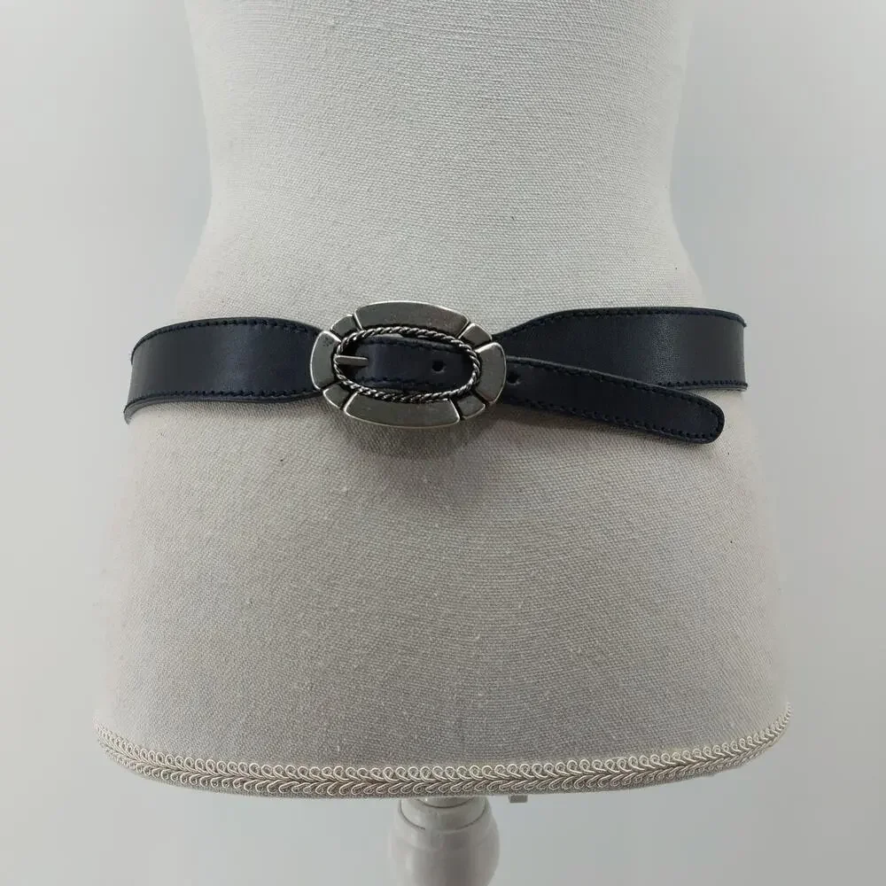Liz Claiborne Womens Large Belt 1989 Genuine Leather Silver Buckle vtg